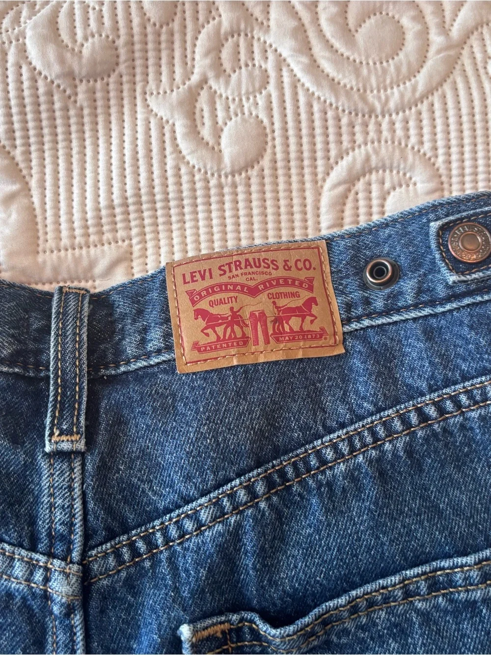 Levi Cinch Waist Dark Blue Denim Shorts